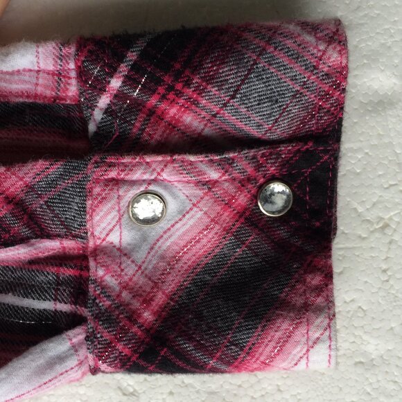 Panhandle Slim Womens Blouse XL Pink Glitter Sequin Fringe Snap Long Sleeve - Picture 3 of 6